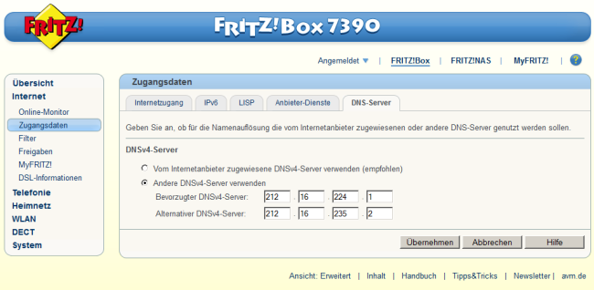 eigene DNS-Server in Fritz!Box verwenden