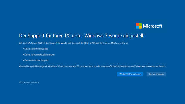 Der Support f�r Ihren PC unter Windows 7 wurde eingestellt