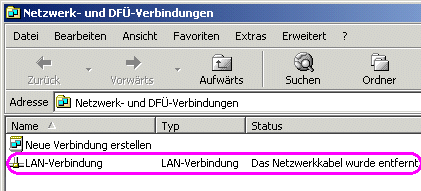 Netzwerkkabel entfernt (DFUuml;-Ordner)