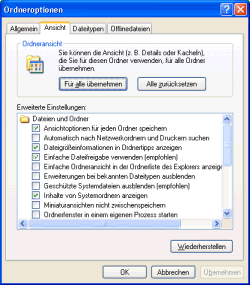 XP Ordneroptionen